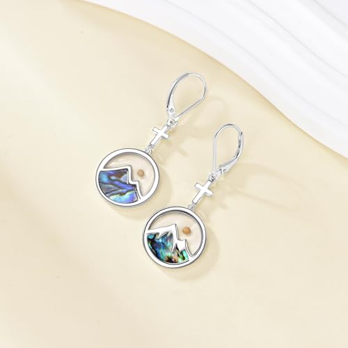 AOBOCO Mustard Seed Earrings for Women Sterling Silver Mountain Cross Earrings Dangle Christian Religion Jewelry Mothers Day Birthday for Mom Wife Friends - style: Round Cross Earrings