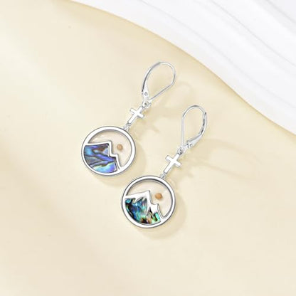 AOBOCO Mustard Seed Earrings for Women Sterling Silver Mountain Cross Earrings Dangle Christian Religion Jewelry Mothers Day Birthday for Mom Wife Friends - style: Round Cross Earrings