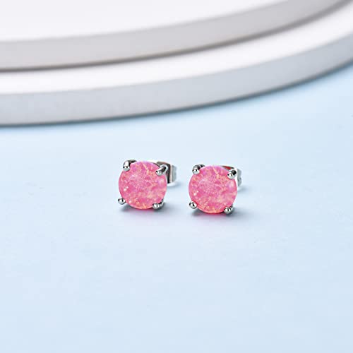 CERSLIMO Multi Colors fire Opal Stud Earrings Birthstone Earrings For Women 8mm - color: 06 Pink