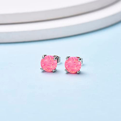CERSLIMO Multi Colors fire Opal Stud Earrings Birthstone Earrings For Women 8mm - color: 06 Pink
