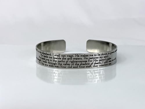 FashionJunkie4Life 925 Sterlin Silver and Stainless Steel Open Cuff Bracelet - color: Psalms 23
