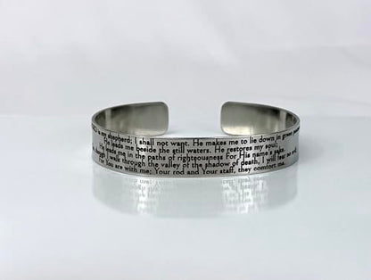 FashionJunkie4Life 925 Sterlin Silver and Stainless Steel Open Cuff Bracelet - color: Psalms 23