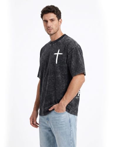 Christian Jesus Shirts for Women Men Faith Religious Oversized Graphic Tees Acid Washed Cotton Cross Bible Verse T-Shirt - size: XX-Large