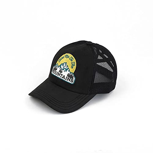 C.C Ponycap Messy High Bun Ponytail Adjustable Mesh Trucker Baseball Cap Hat - color: Criss Cross Patch Mountain, Black