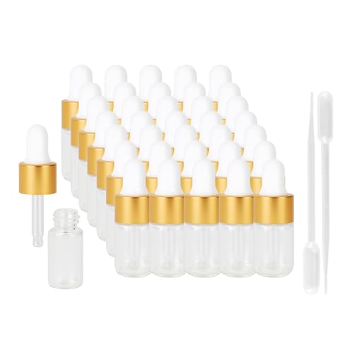 36 Piece Mini Glass Dropper Bottles Set, 3ml Mini Stratum Corneum Essential Oil Dropper Empty Bottles, Suitable for Essential Oil Perfume Cosmetic Liquid Travel Sample Containers (Transparent) - color: Clear, size: 3ML