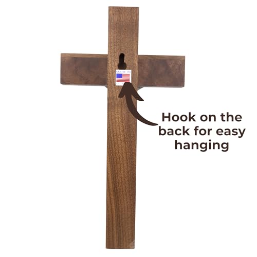 Needzo Walnut Wood Crucifix with Pewter Corpus and Wedding Rings, Marriage Gifts for Couples, Religious Ceremony, 10 Inches