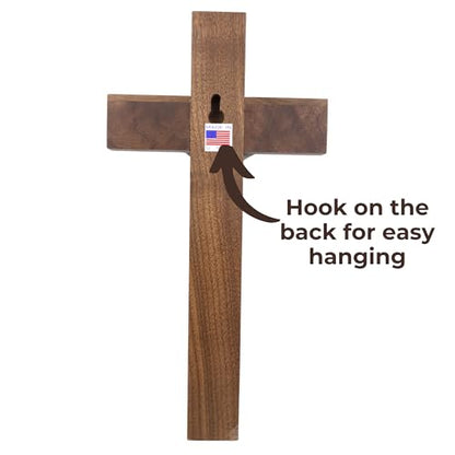 Needzo Walnut Wood Crucifix with Pewter Corpus and Wedding Rings, Marriage Gifts for Couples, Religious Ceremony, 10 Inches