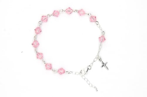 Catholic Communion Rosary Bracelet Created with Swarovski® Crystals, Glass - color: Light Rose Pink