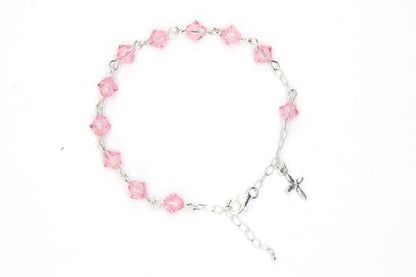 Catholic Communion Rosary Bracelet Created with Swarovski® Crystals, Glass - color: Light Rose Pink
