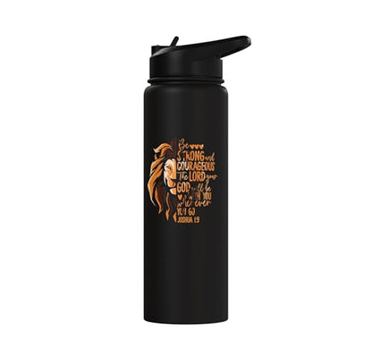 Christian Bible Verse Joshua 1:9 Lion Stainless Steel Insulated Water Bottle - color: Black