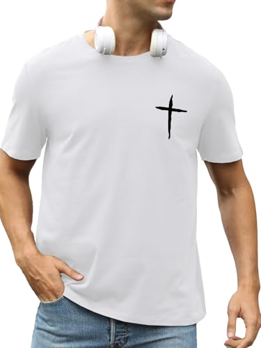 Mens Short Sleeve Cotton T-Shirts Crew Neck Jesus Cross Printed Shirts Faith Christ Shirts - color: White, size: X-Large