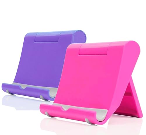 Cell Phone Stand for Desk 2 Pack Mobile Phone Holders Desktop Tablet Stand, Foldable Phone Dock Universal Adjustable Tablet Stand for Desk (Pink+Purple) - color: Pink+Purple