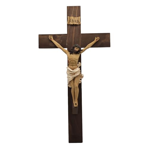 Large Wall Crucifix With Jesus, 19 Inch Resin Wooden Cross Religious Decor - size: 19.1"L x 10"W