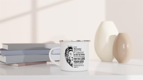 Christian Gifts Lion Ceramic Coffee Mug. Microwave and Dishwasher-safe Inspirational Scripture Coffee and Tea Mug for Men and Women with Bible Verse: Strong & Courageous – Joshua 1:9 - 12oz Enamel Cup - size: 12 Ounces