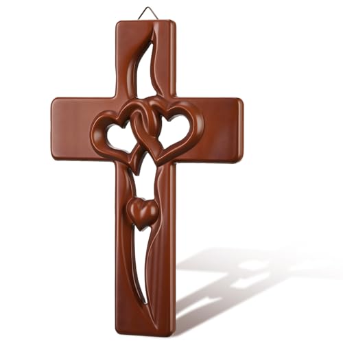 Kathfly Wooden Wall Cross Decor 10 Inch Intertwined Wooden Cross Christian Anniversary Wedding Gift for Couple Parents Wedding Valentine(Retro Color,Heart) - color: Retro Color, style: Heart