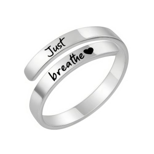 Faith Over Fear Cross Inspirational Rings for Women Daughter, Christian Blessed Hope Love Encouragement Rings Adjustable Open Tiny Purity Wrap Thumb Cross Ring Jewelry Graduation Cocktail Party - color: Just Breathe Silver