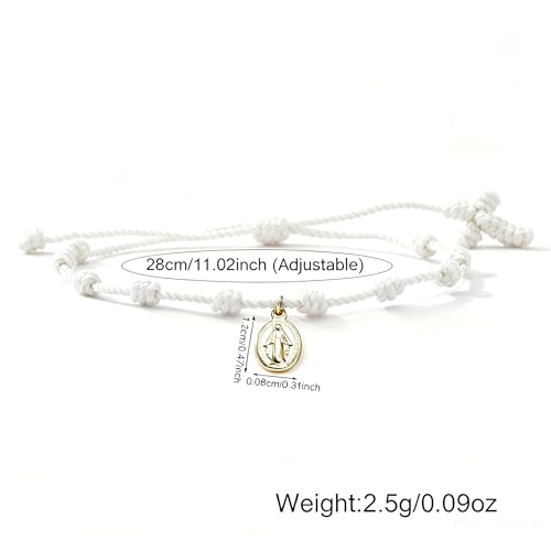 10 Knots Lucky Protection Rope Cross Bracelet For Women Men, Handmade Good Jesus Pendant Charm Amulet Adjustable Christian Pulsera Decenario String Jewelry, Daily Friendship Gift - color: Jesus White