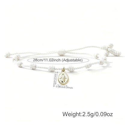 10 Knots Lucky Protection Rope Cross Bracelet For Women Men, Handmade Good Jesus Pendant Charm Amulet Adjustable Christian Pulsera Decenario String Jewelry, Daily Friendship Gift - color: Jesus White
