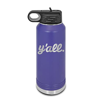 Y'all Laser Engraved Water Bottle Customizable Polar Camel Stainless Steel with Straw - southern script you all you’ll Purple 32 oz - color: Purple