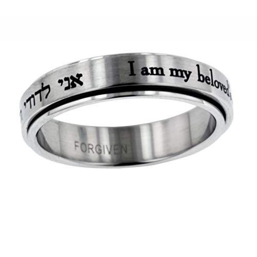 FORGIVEN JEWELRY Hebrew Text I am my beloved's Stainless Steel Spinner Ring