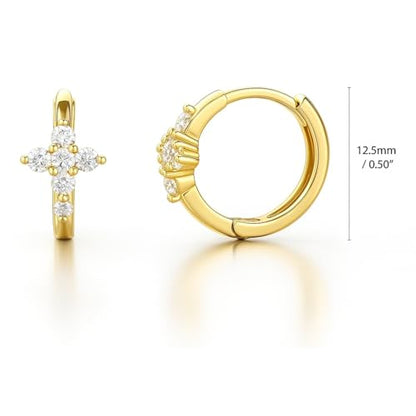 BERRICLE Sterling Silver Cross Mini Hoop Huggie Earrings for Women, Cubic Zirconia CZ 0.5 inch - style: Gold Flashed