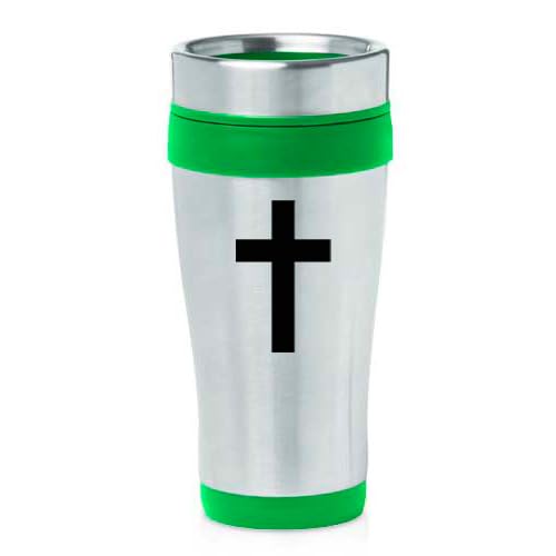 16oz Insulated Stainless Steel Travel Mug Coffee Mug Tumbler Cross Christian (Green) - color: Green