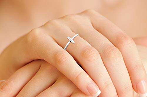 Miabella 925 Sterling Silver, 18K Gold Plated Sideways Cross Ring for Women - color: sterling silver
