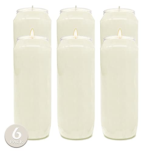 Hyoola 9 Day Prayer Candles 7 inch Tall Pillar Candles for Religious, Memorial, Party Decor, Vigil and Emergency Use - Vegetable Oil Wax in Plastic Jar Container, White (Pack of 6) - size: 6 Pack