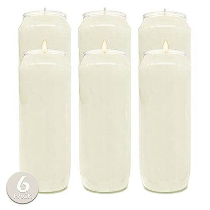 Hyoola 9 Day Prayer Candles 7 inch Tall Pillar Candles for Religious, Memorial, Party Decor, Vigil and Emergency Use - Vegetable Oil Wax in Plastic Jar Container, White (Pack of 6) - size: 6 Pack