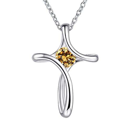 Cross Necklace for Women 925 Sterling Silver Birthstone Necklace for Women - color: 11-Nov-Topaz
