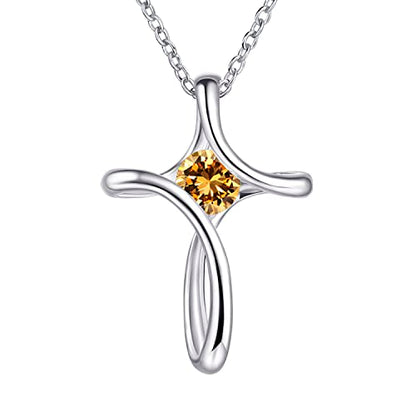 Cross Necklace for Women 925 Sterling Silver Birthstone Necklace for Women - color: 11-Nov-Topaz