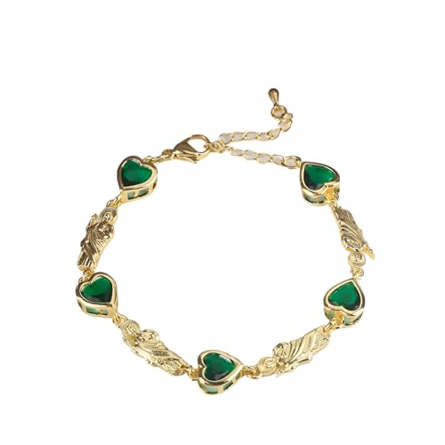 14K Yellow Gold Christian San Judas Bracelet For Women Men - Religious St Jude Bracelet, San Judas Tadeo Bracelet, Pulseras De San Judas Tadeo, Saint Jude Bracelets - color: Green Hearts St Jude Bracelet 12