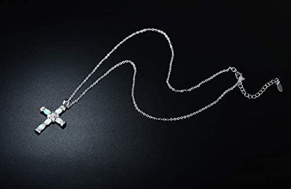 Barzel 18K Gold Plated Created Opal Cross with Chain, 18 Inches with 2 Inches Extension - color: White Gold