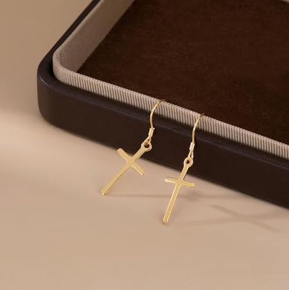 SLUYNZ 925 Sterling Silver Cross Dangle Earrings for Women Teens Cross Drop Earrings Dangle - color: B-Yellow