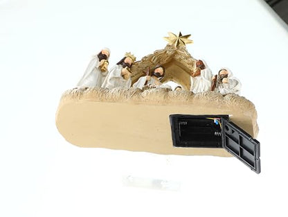 Nativity Scene with LED String Lights, Christmas Nativity Set Tabletop Decoration First Christmas Story Resin Figure Holy Family Manger Lighted Sculpted Hand Painted Figurine for Xmas Indoor Decor