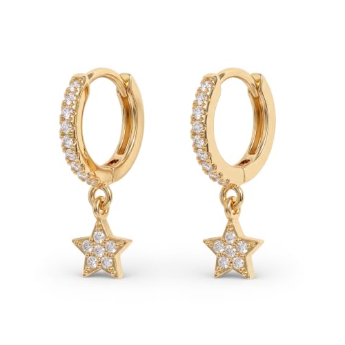 VACRONA Gold Heart Hoop Earrings Huggie Earrings for Women 14k Gold Plated Small Hoops Earrings - color: cz star