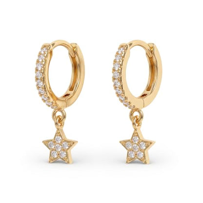 VACRONA Gold Heart Hoop Earrings Huggie Earrings for Women 14k Gold Plated Small Hoops Earrings - color: cz star