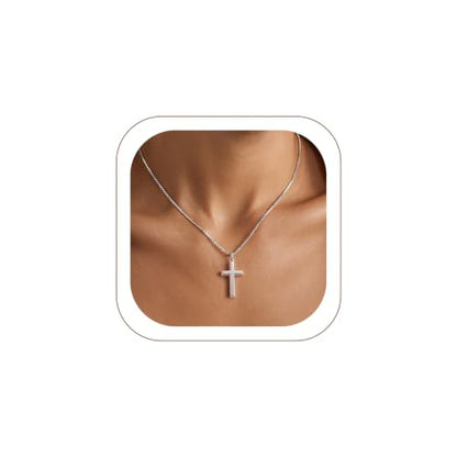 KeyStyle Cross Necklace for Women,Silver/Gold/Rose Gold Cross Pendant - color: 02-Medium Cross-Silver