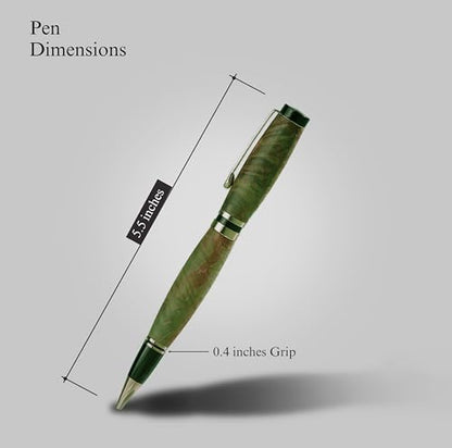 Hand Crafted Masonlin Series Ballpoint Luxury Pen, Yellow Green Maple Burl Wood With Golden Titanium Fine Writing Instrument, Elegant Writing Pen With Gift Box - color: Green