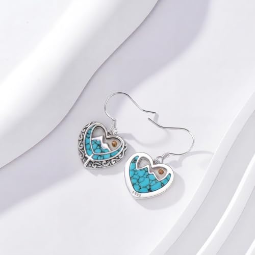 AOBOCO 925 Silver Mustard Seed Cross Heart Dangle Drop Earrings Women - color: Silver-Turquoise