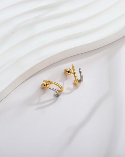 Small Two Tone Stud Earrings for Women Trendy Gold and Silver Minimalist Cross Earring Dainty Earrings Mixed Metal Jewelry Gifts for Daily Wear，3 Styles - style: Minimalist Studs-2