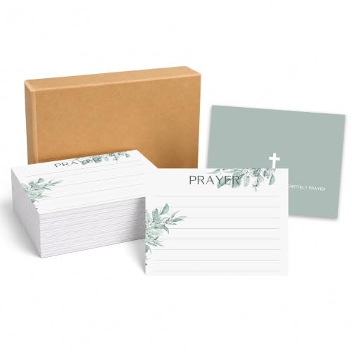 100 Pcs Lined Prayer Cards - 4x3 Christian Note Cards with Sage Green Botanical Art - 250GSM Matte Paper Boxed Set for Church, Small Group & Prayer Requests - color: SAGE GREEN