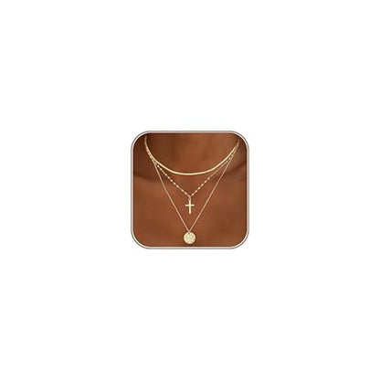 Turandoss Layered Cross Necklaces Stack for Women Girls, Christian Gift - color: Cross-Flat Snake