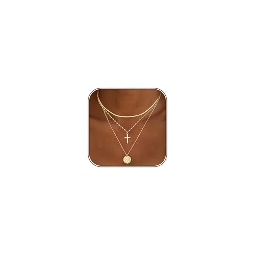 Turandoss Layered Cross Necklaces Stack for Women Girls, Christian Gift - color: Cross-Flat Snake