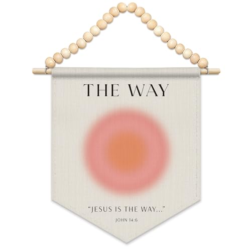 FLVGE Christian Wall Art, Jesus Art Wall Canvas Banner, Boho Wood Beads Jesus Is The Way Wall Art Decor Hanging Pennant Flag for Living Room Home Office Bedroom Dorm,11x14 - color: 03-Bible