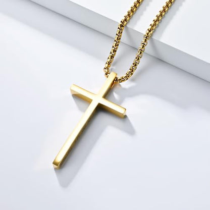 Cross Necklace for Men,Stainless Steel Christian Pendant Jewelry - color: C-gold-60cm chain