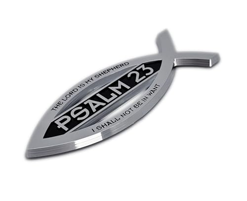 Elektroplate Christian Fish Psalm 23 with Verse OEM Chrome Emblem for Cars, Trucks, and All Auto | Universal Fit at 4" x 1.4" | Weatherproof - color: Psalms 23