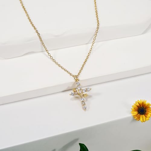 Cross Necklace for Women - Dainty 14K Gold Silver Plated Cross Necklace Choker Jewelry Cute Simple Small Trendy Non Tarnish Waterproof Faith Religious Jewelry Gift for Teenage - style: 01-Cross-Gold