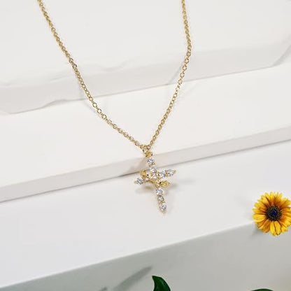 Cross Necklace for Women - Dainty 14K Gold Silver Plated Cross Necklace Choker Jewelry Cute Simple Small Trendy Non Tarnish Waterproof Faith Religious Jewelry Gift for Teenage - style: 01-Cross-Gold