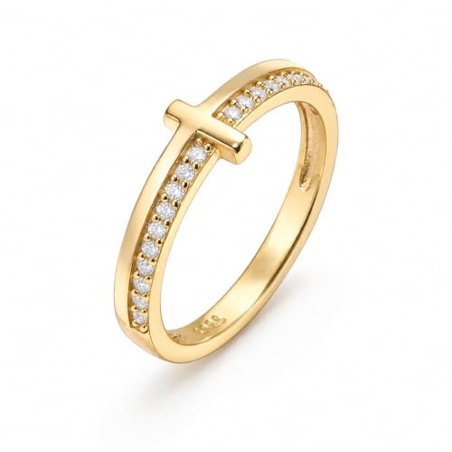 Cross Ring Women 14K Gold Plated Statement Stackable Engagement Christian - color: C - Gold
